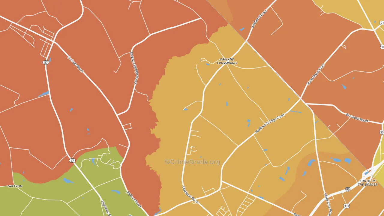 Oakland Cross Roads, SC Map of Arson Rates