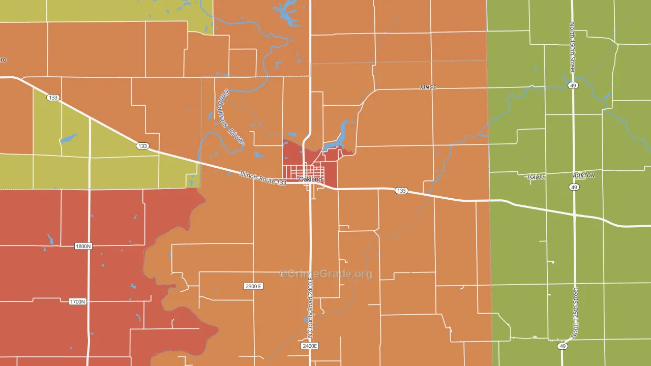 Oakland, IL Map of Arson Rates