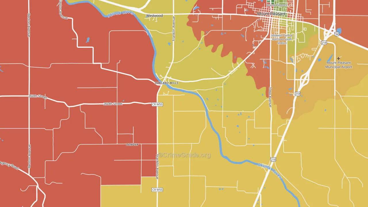 Oakland Mills, IA Map of Arson Rates