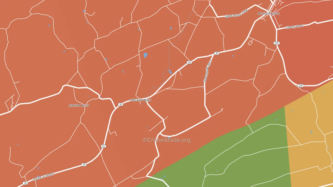 Oakland Mills, PA Map of Arson Rates