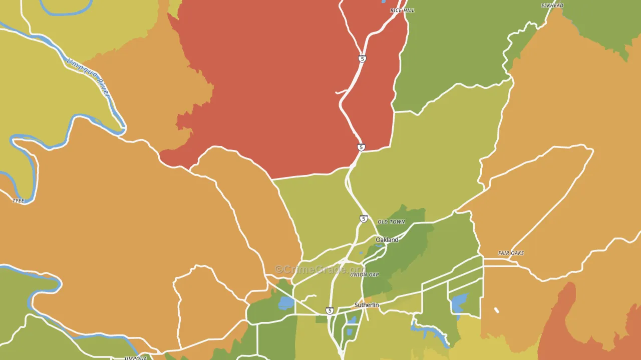 Oakland, OR Map of Arson Rates