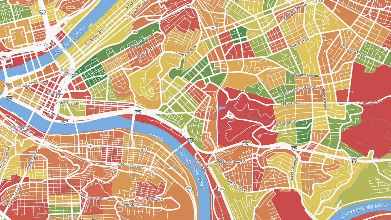 Oakland, Pittsburgh, PA Map of Arson Rates
