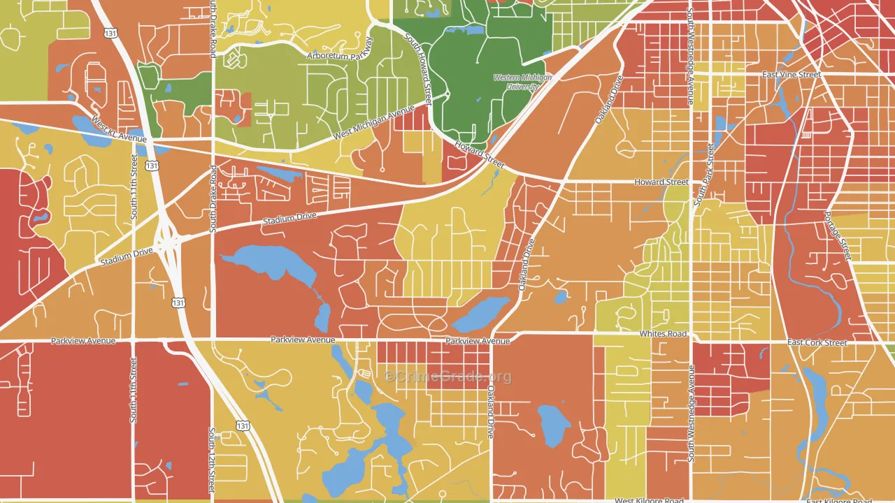 Oakland-Winchell, Kalamazoo, MI Map of Arson Rates
