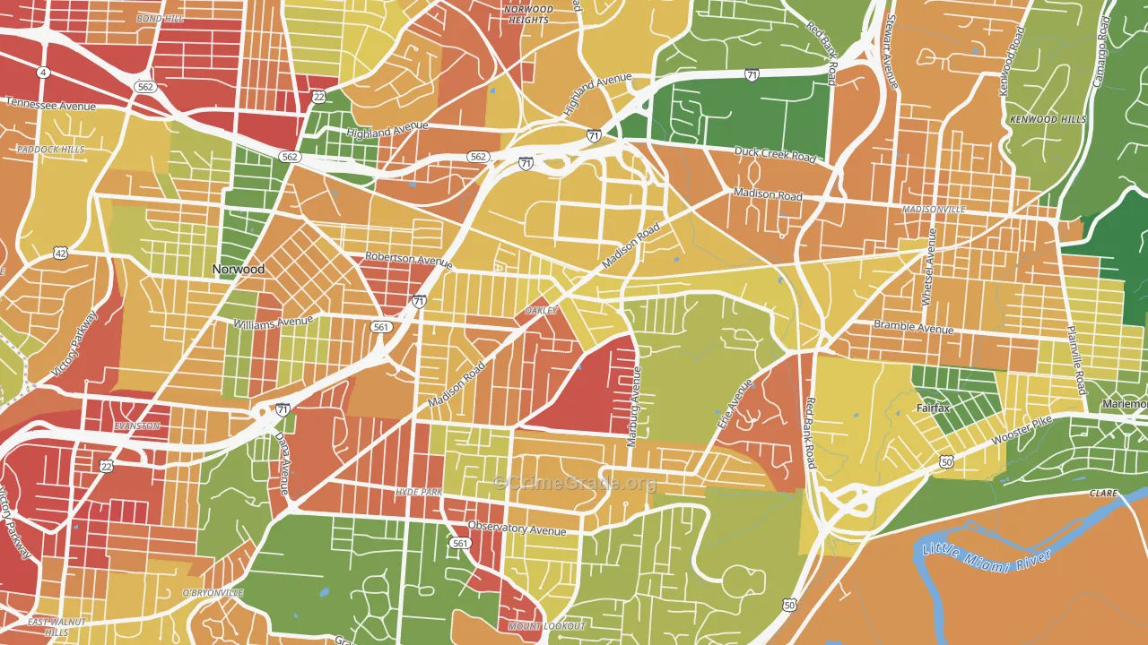 Oakley, Cincinnati, OH Map of Arson Rates