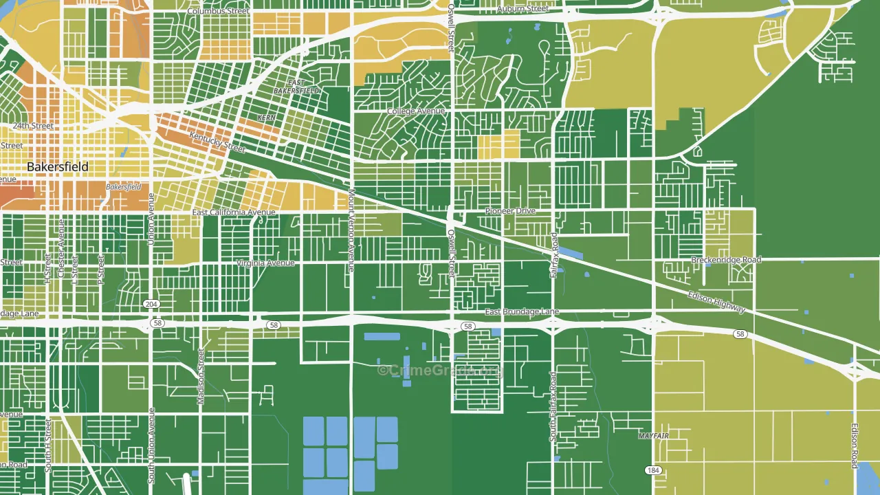 Oakridge, Bakersfield, CA Map of Arson Rates