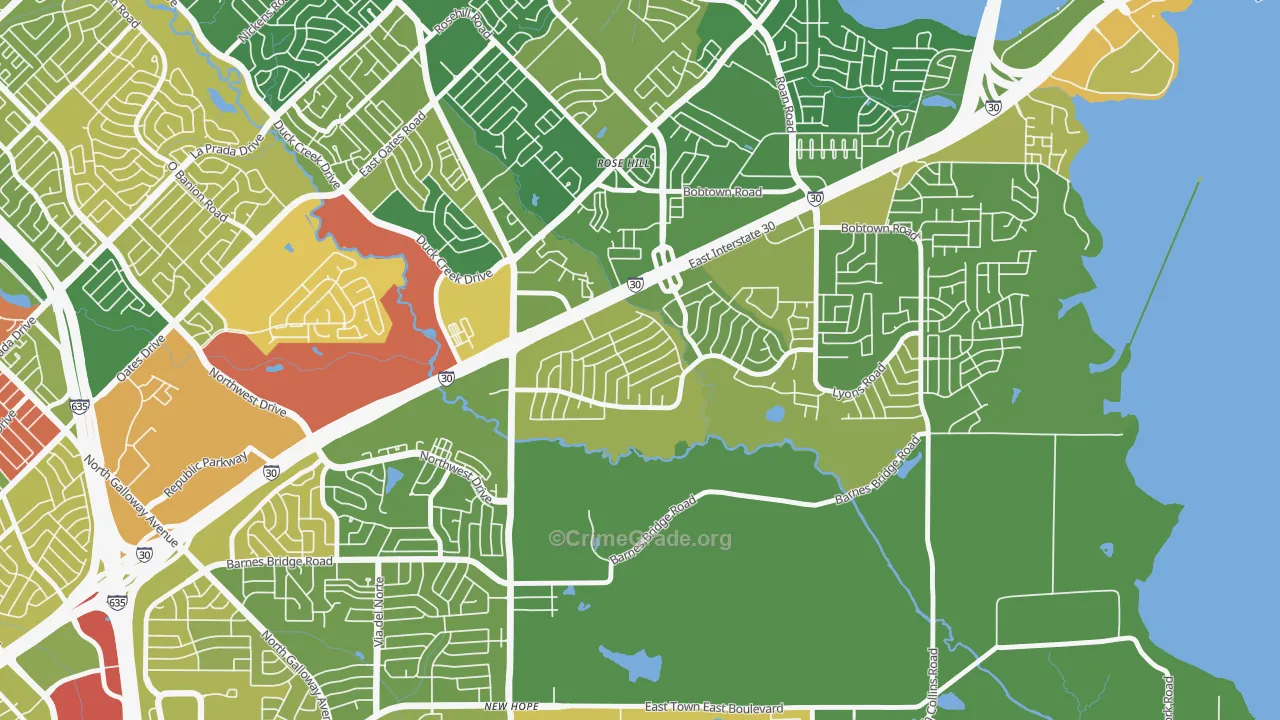 Oaks, Garland, TX Map of Arson Rates