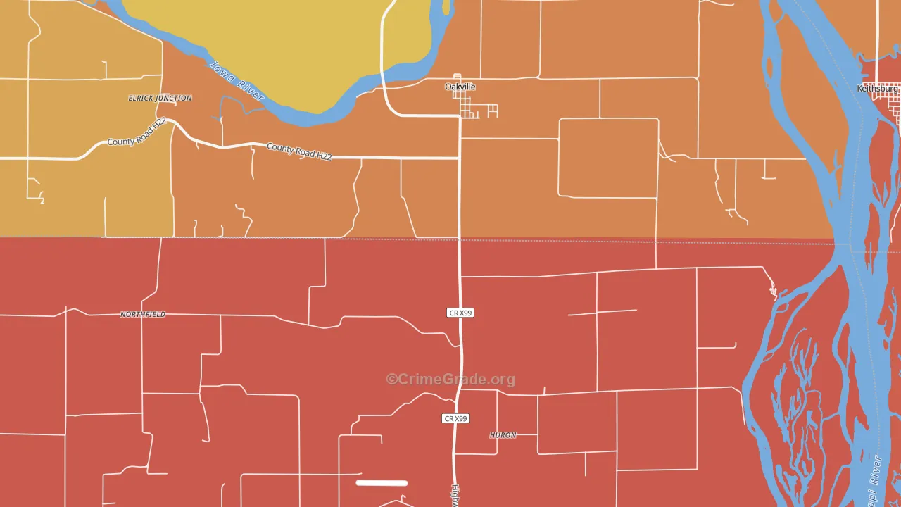Oakville, IA Map of Arson Rates