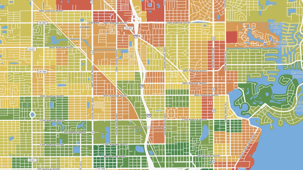 Oakwood Gardens, St. Petersburg, FL Map of Arson Rates