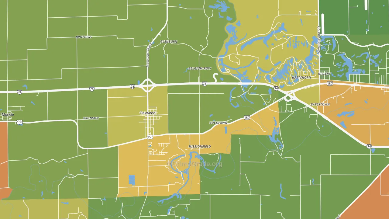 Oakwood, IL Map of Arson Rates