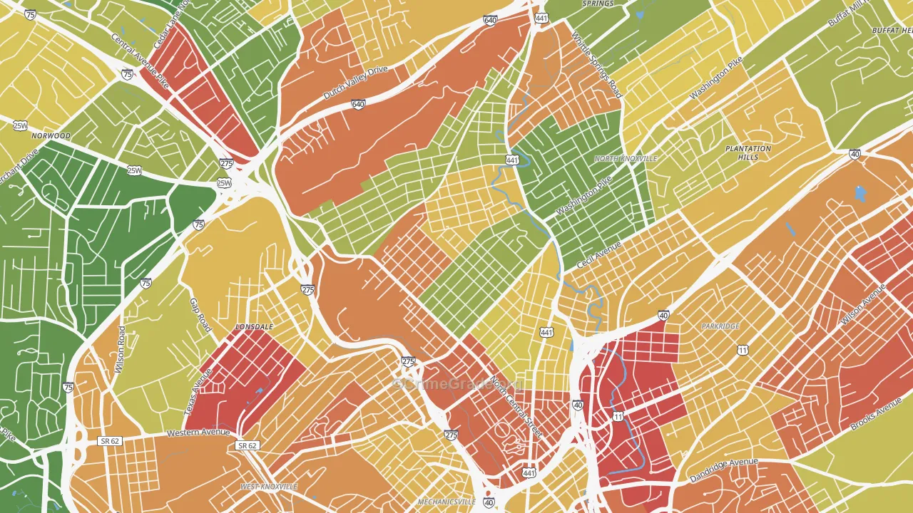 Oakwood, Knoxville, TN Map of Arson Rates
