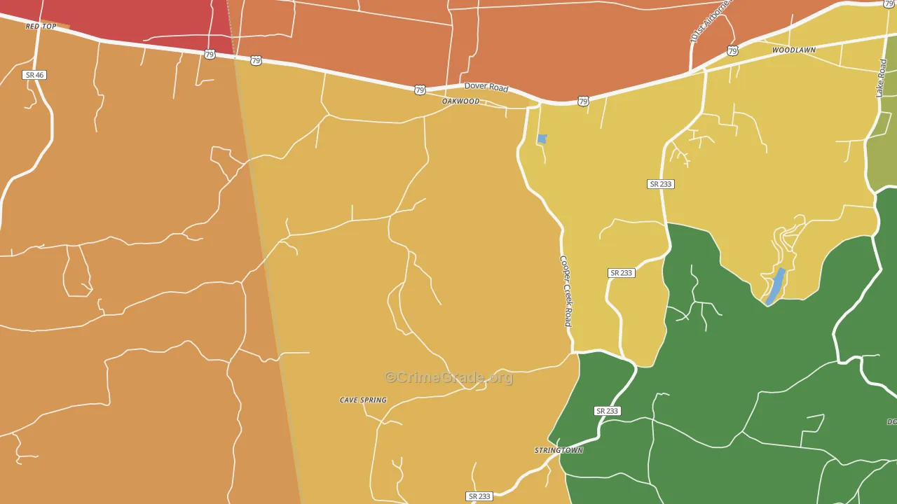 Oakwood, TN Map of Arson Rates