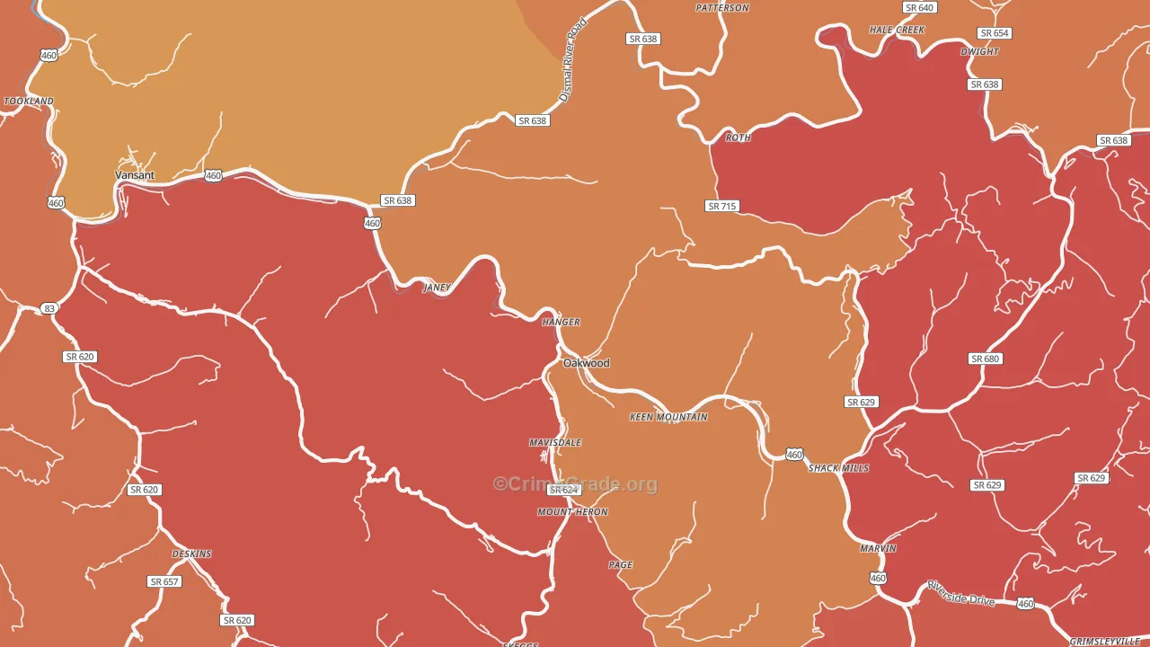 Oakwood, VA Map of Arson Rates