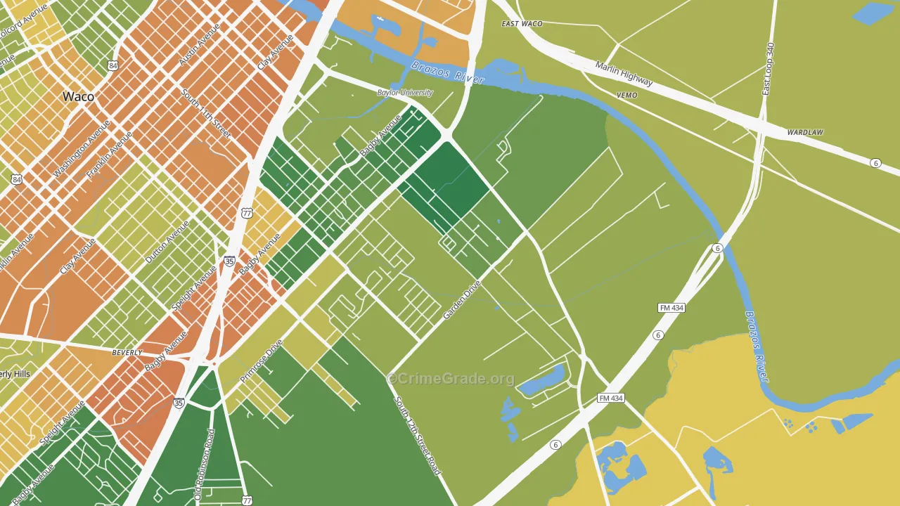 Oakwood, Waco, TX Map of Arson Rates