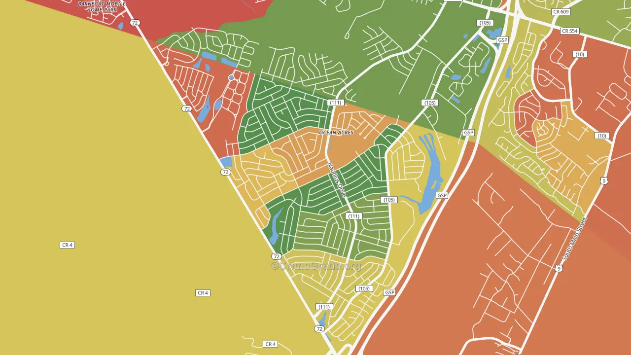 Ocean Acres, NJ Map of Arson Rates