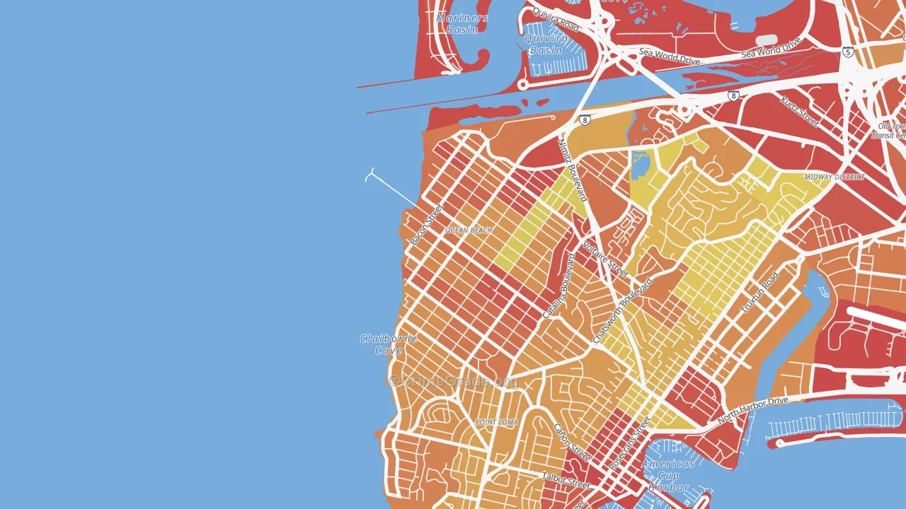 Ocean Beach, San Diego, CA Map of Arson Rates