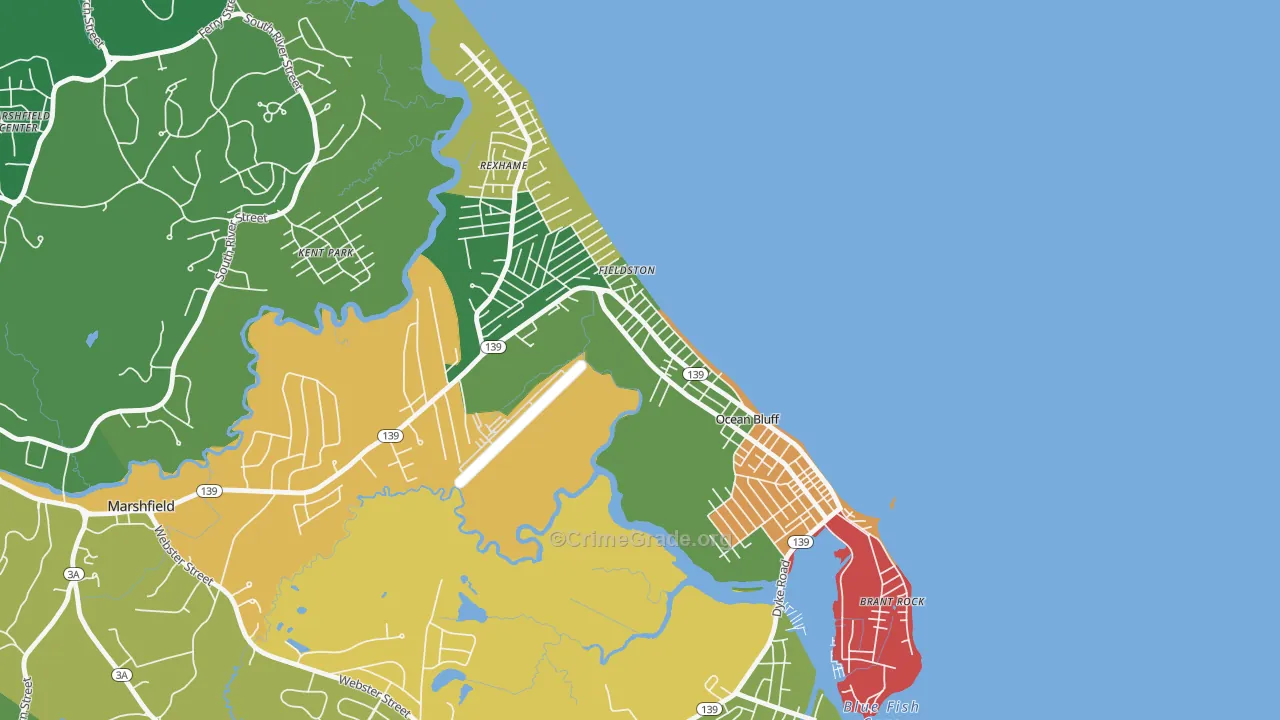 Ocean Bluff-Brant Rock, MA Map of Arson Rates