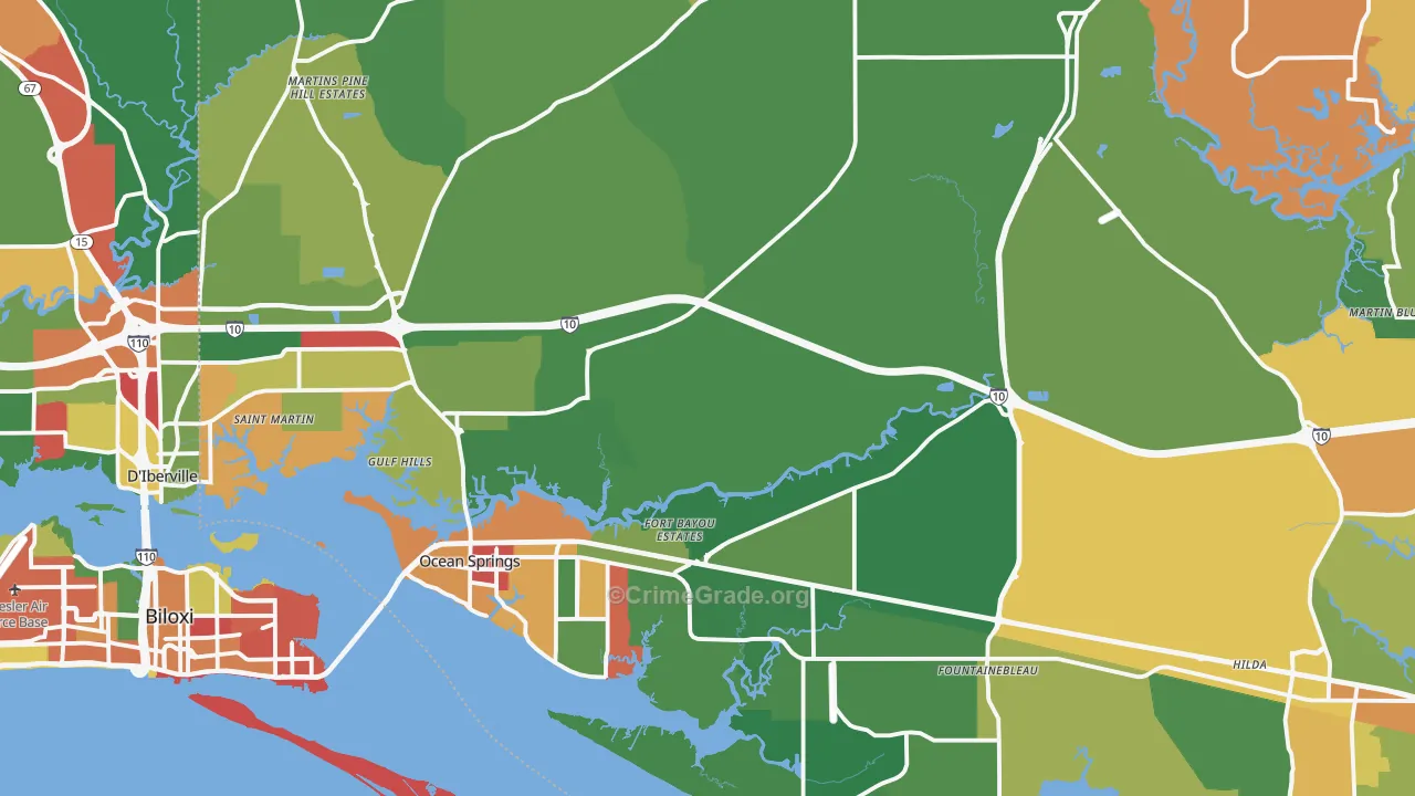 Ocean Springs, MS Map of Arson Rates