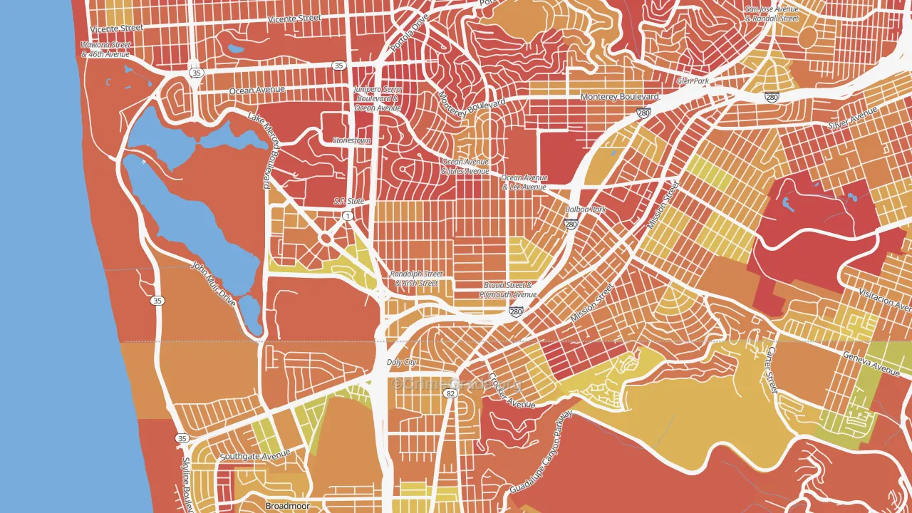 Ocean View, San Francisco, CA Map of Arson Rates