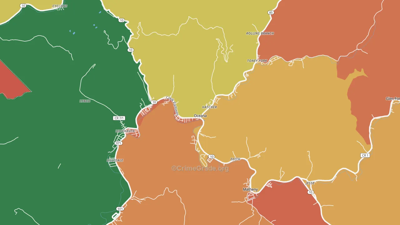 Oceana, WV Map of Arson Rates