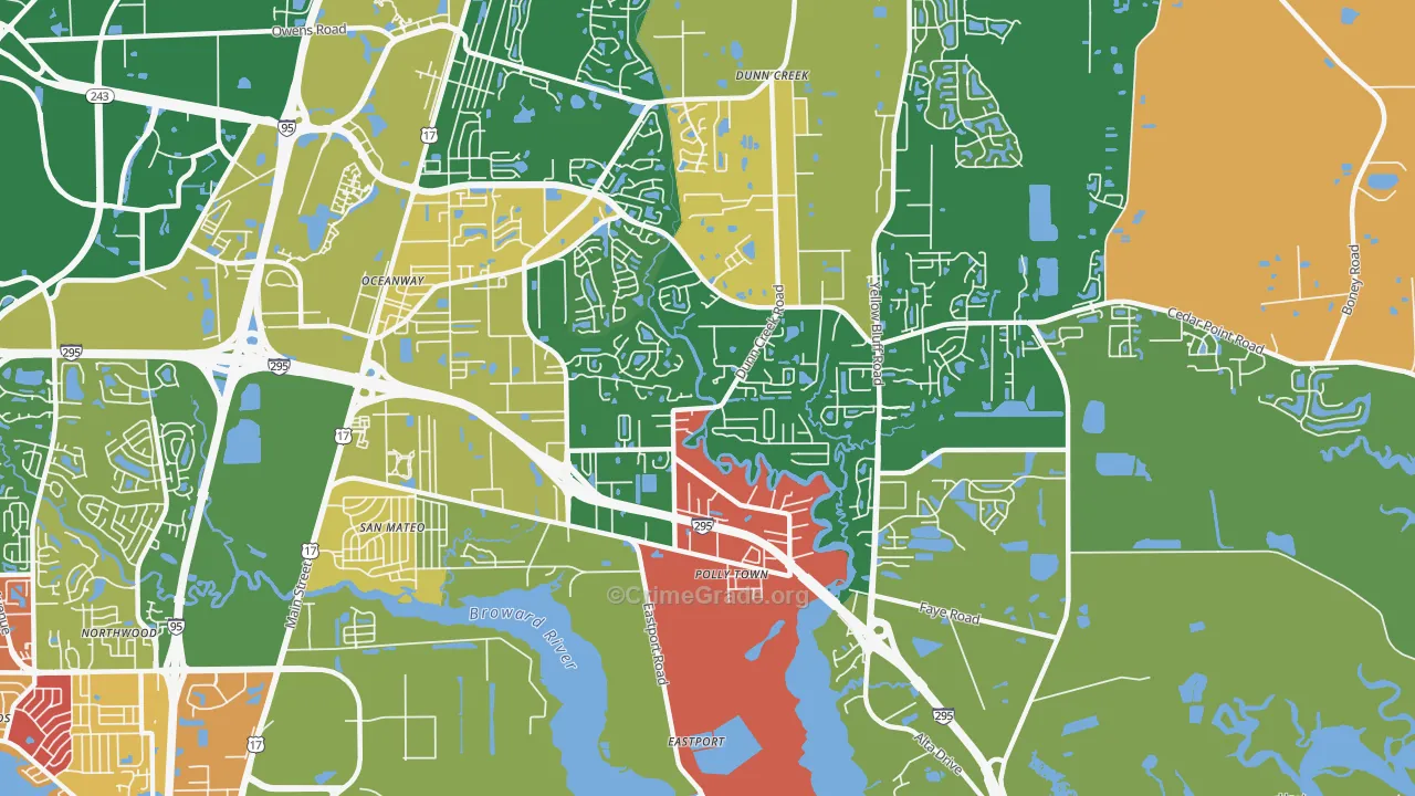 Oceanway, Jacksonville, FL Map of Arson Rates