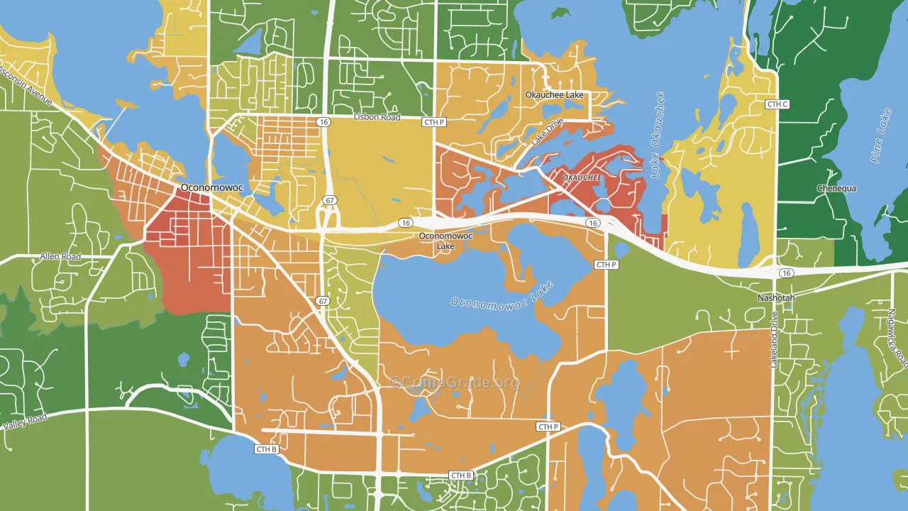 Oconomowoc Lake, WI Map of Arson Rates