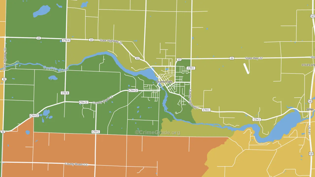 Oconto Falls, WI Map of Arson Rates