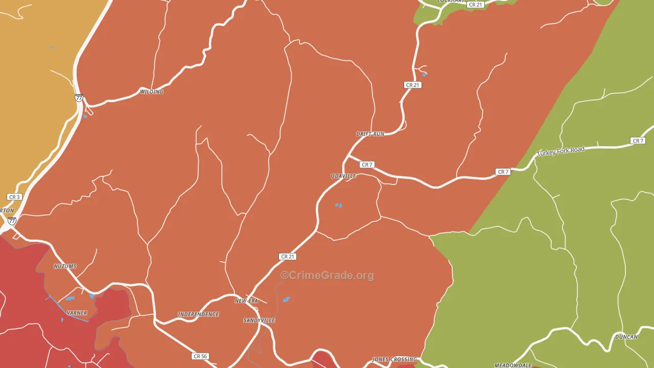 Odaville, WV Map of Arson Rates
