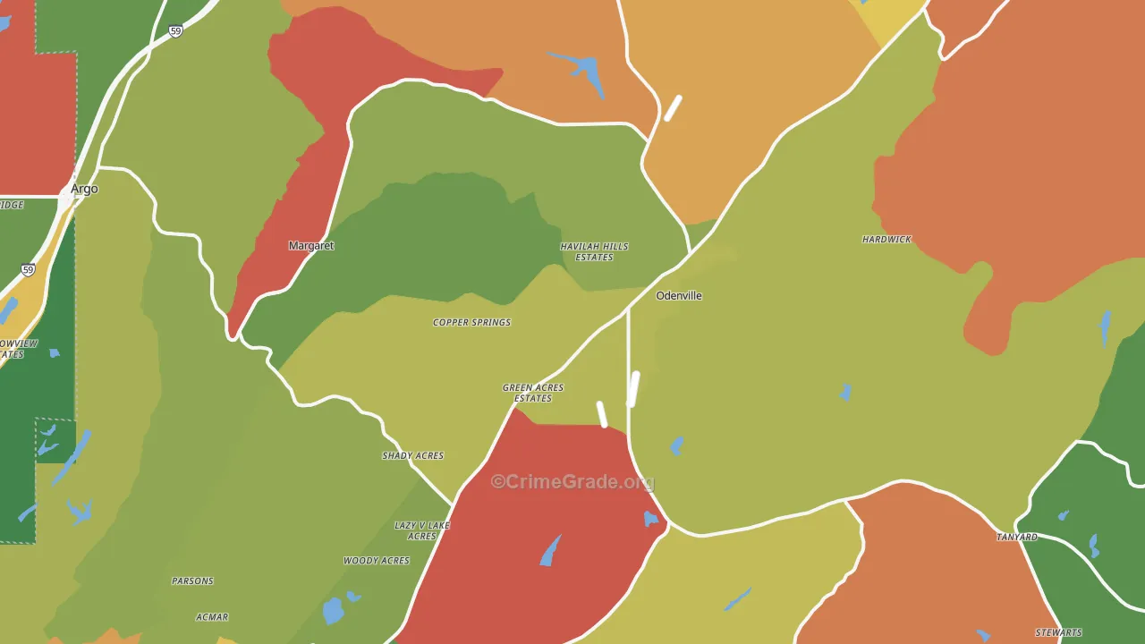 Odenville, AL Map of Arson Rates