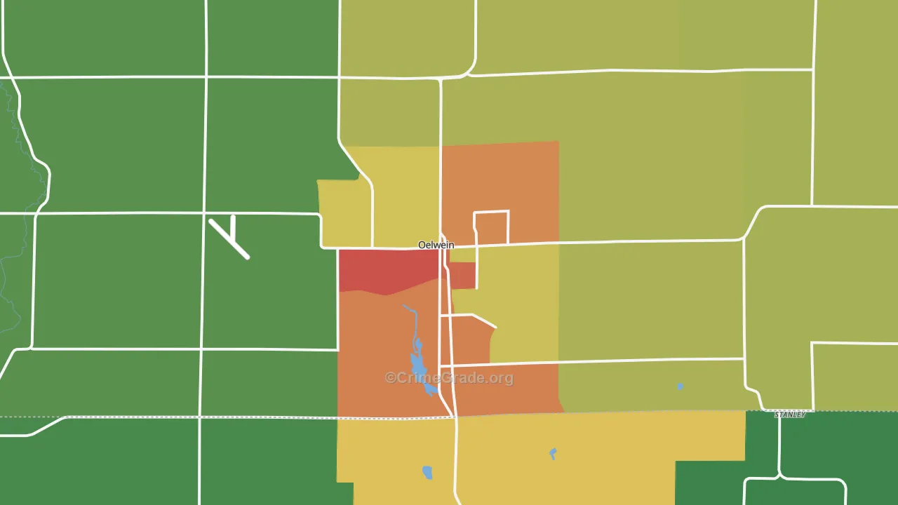 Oelwein, IA Map of Arson Rates