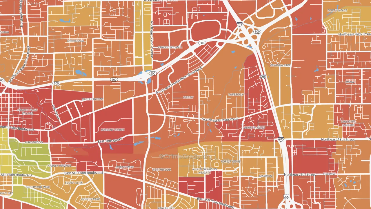 Ogden, Vancouver, WA Map of Arson Rates