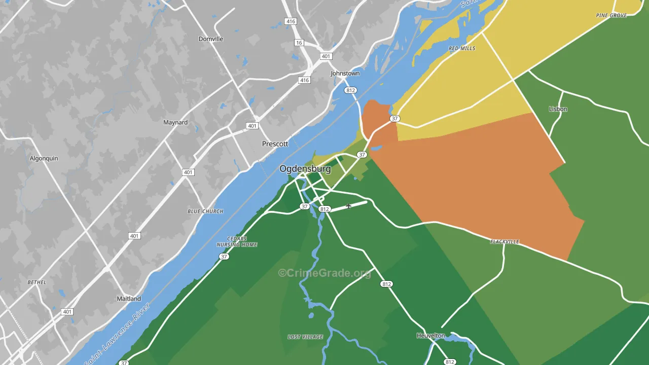 Ogdensburg, NY Map of Arson Rates