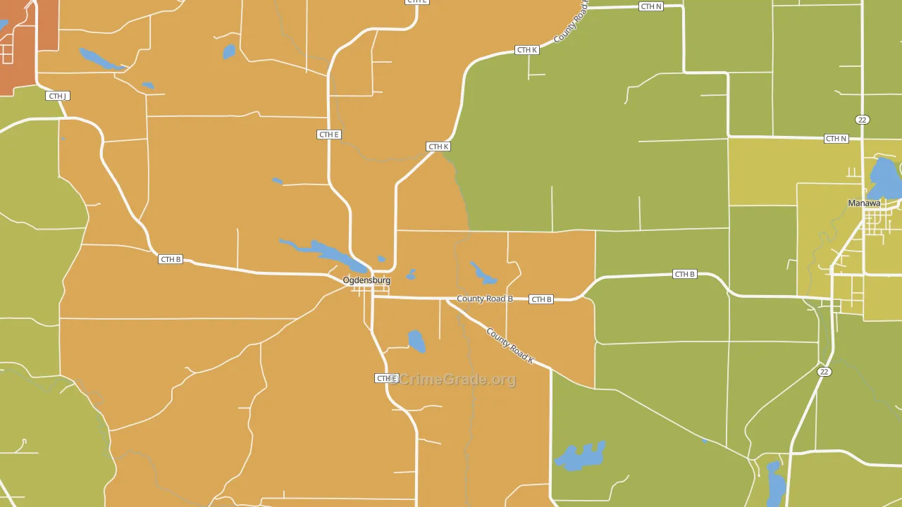 Ogdensburg, WI Map of Arson Rates