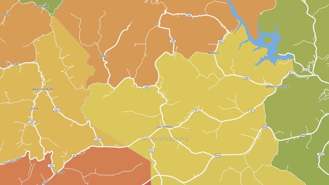 Oil Springs, KY Map of Arson Rates