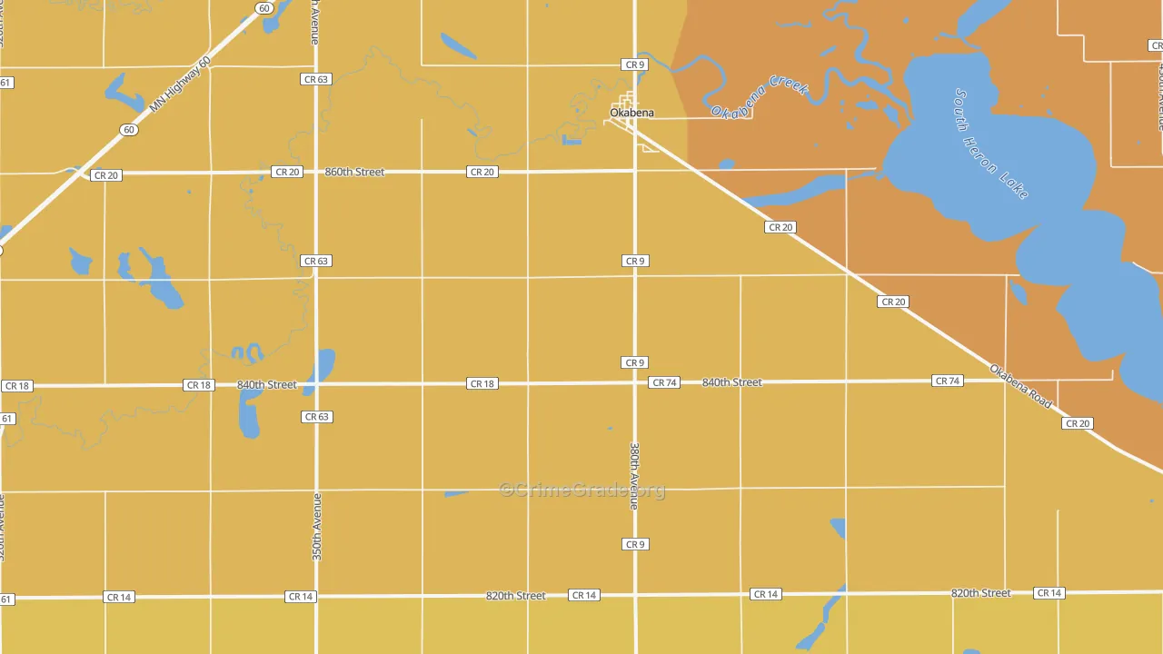 Okabena, MN Map of Arson Rates