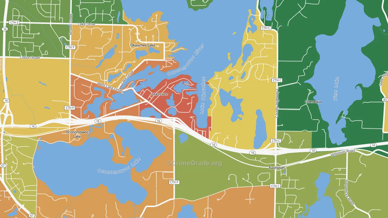 Okauchee Lake, WI Map of Arson Rates