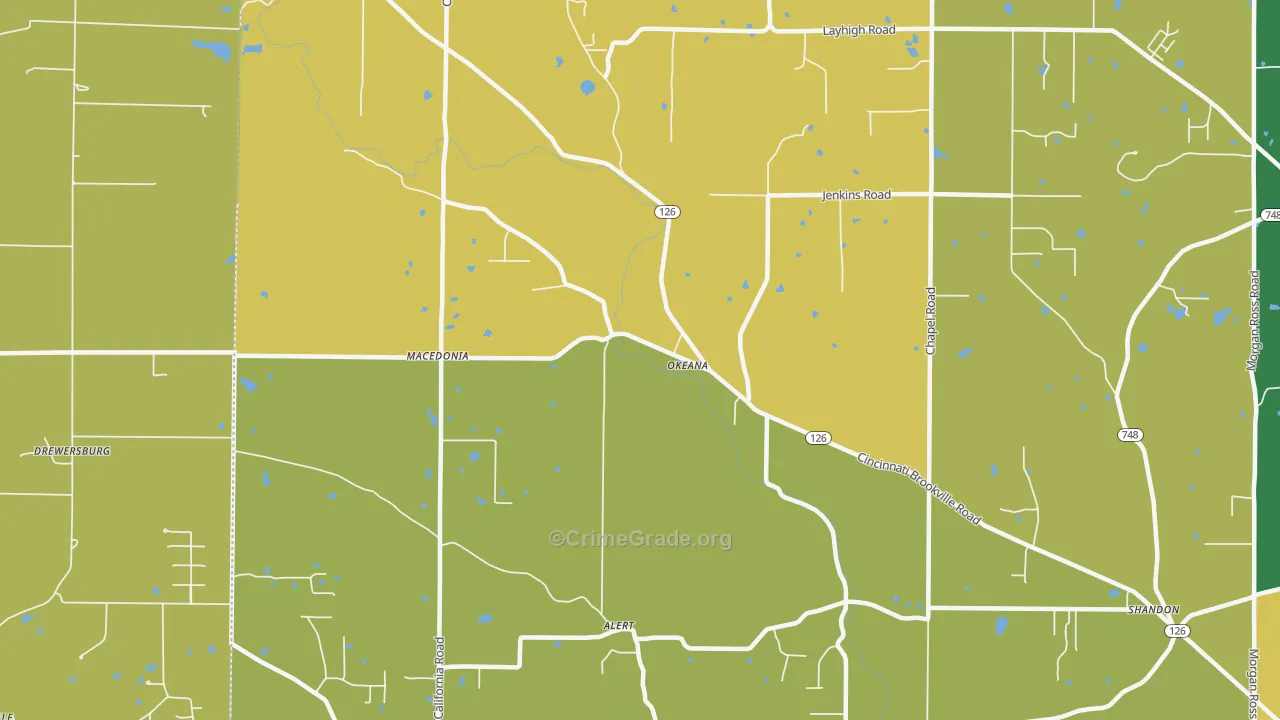 Okeana, OH Map of Arson Rates