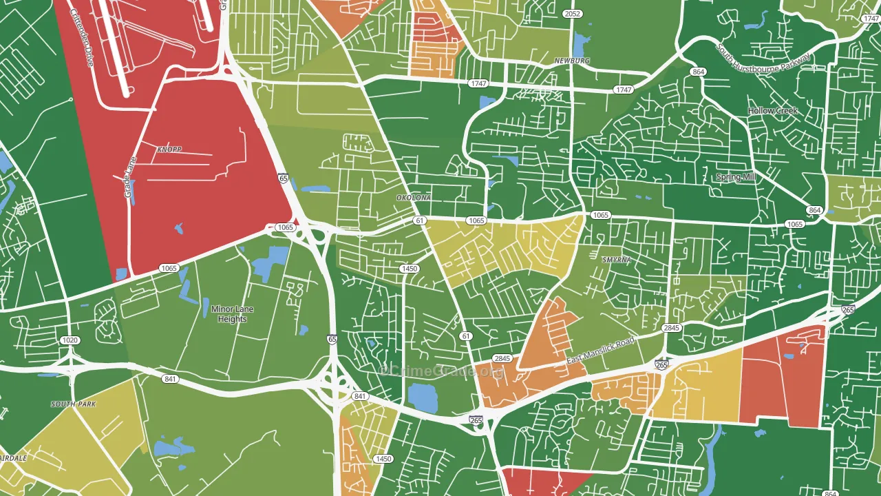 Okolona, Louisville, KY Map of Arson Rates