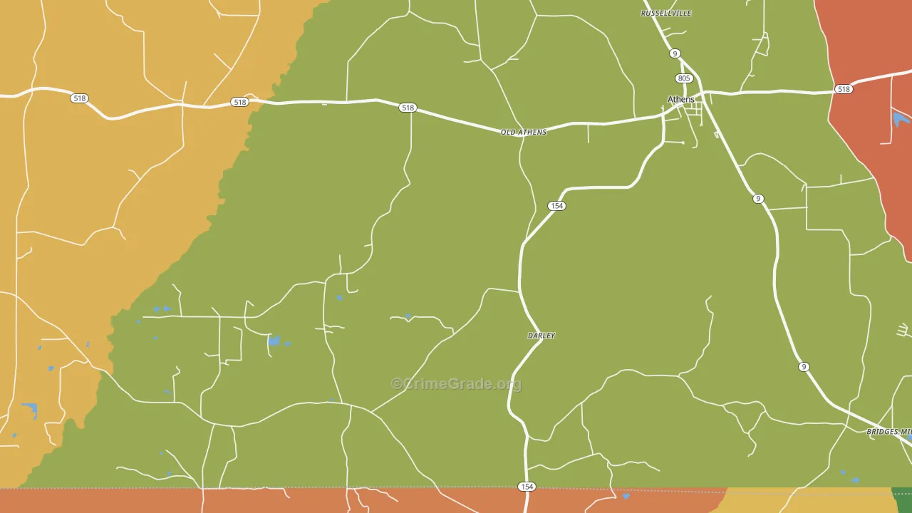 Old Athens, LA Map of Arson Rates