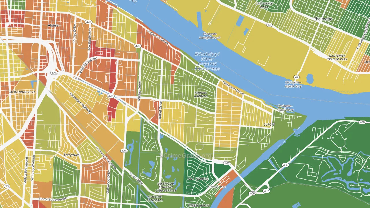 Old Aurora, New Orleans, LA Map of Arson Rates