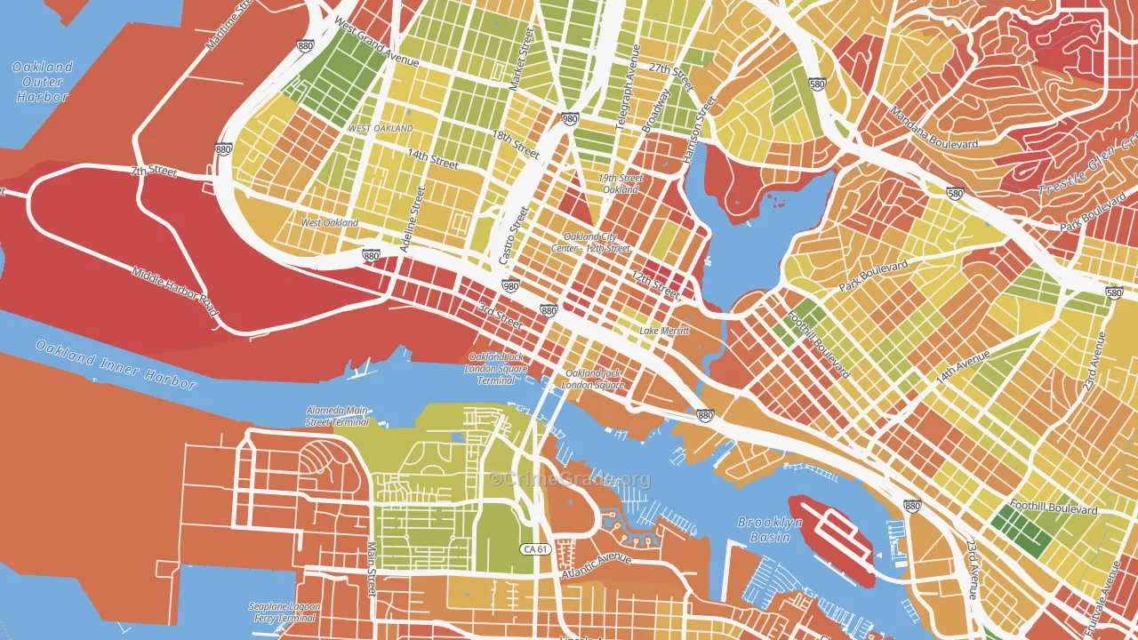 Old City-Produce and Waterfront, Oakland, CA Map of Arson Rates