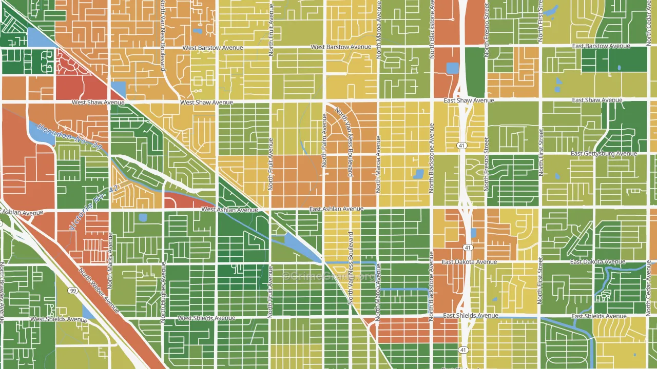Old Fig Garden, CA Map of Arson Rates