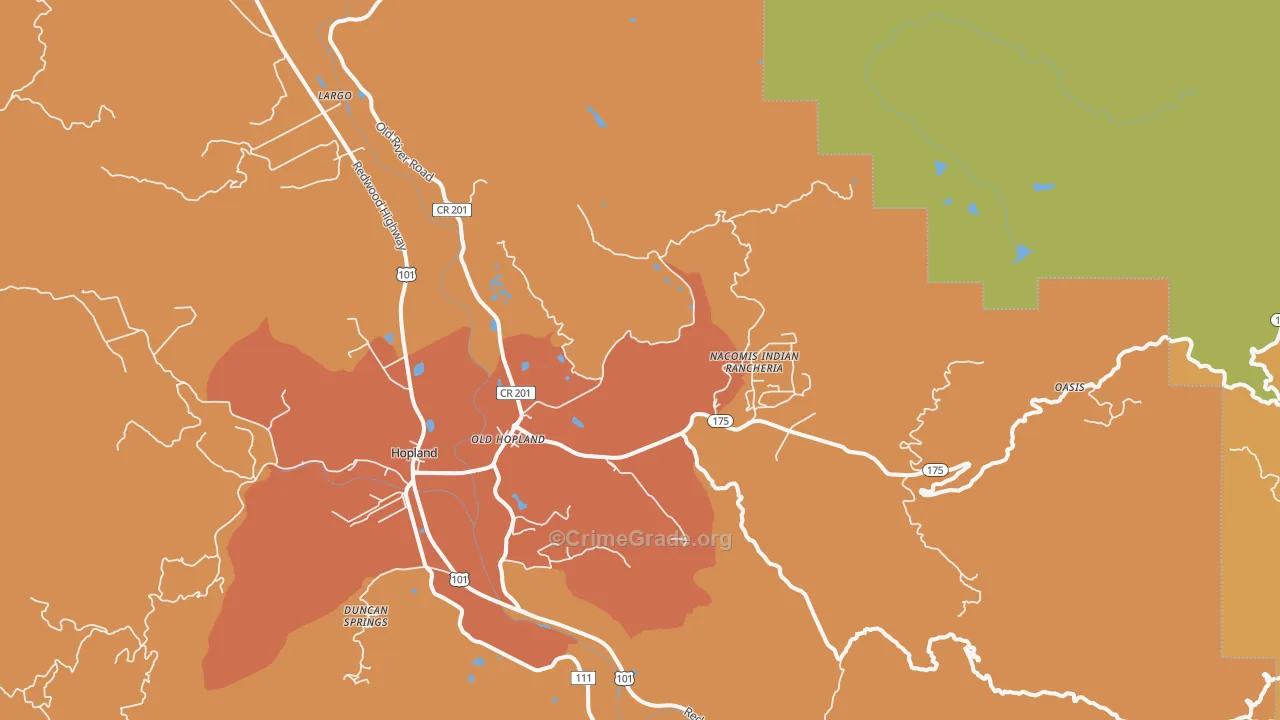 Old Hopland, CA Map of Arson Rates