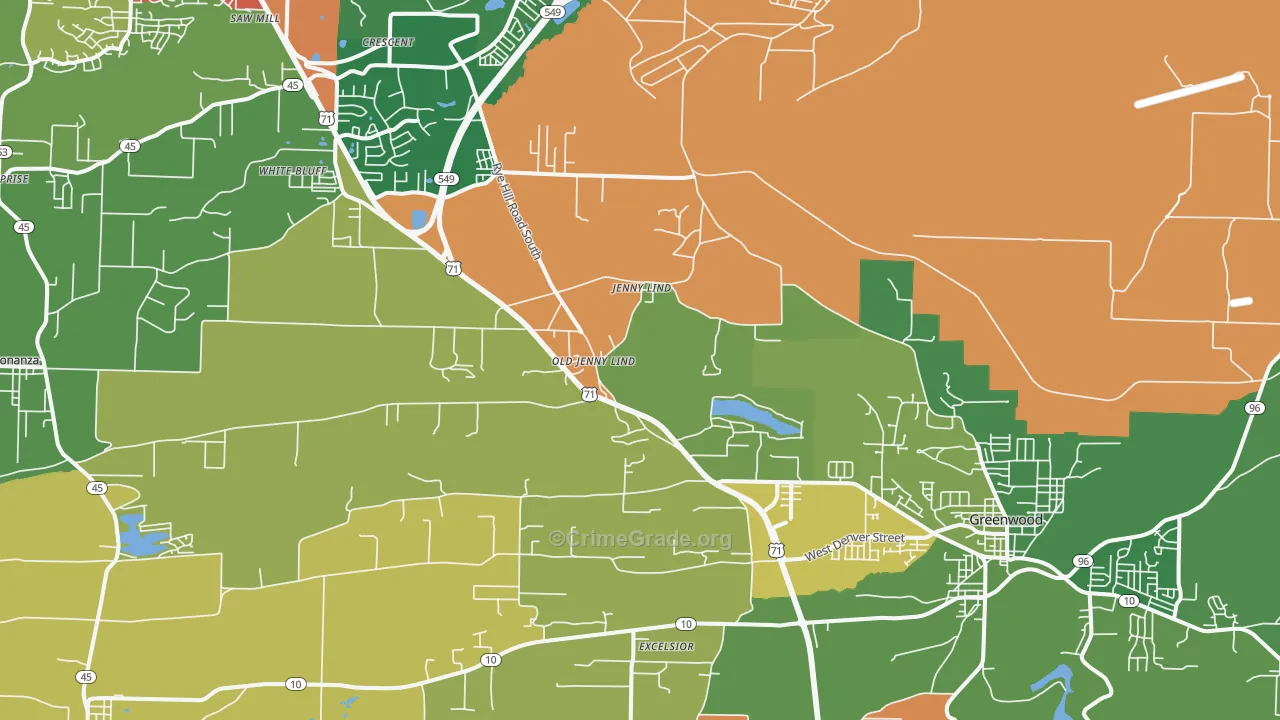 Old Jenny Lind, AR Map of Arson Rates