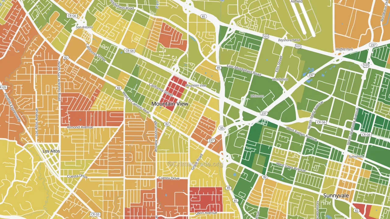 Old Mountain View, Mountain View, CA Map of Arson Rates