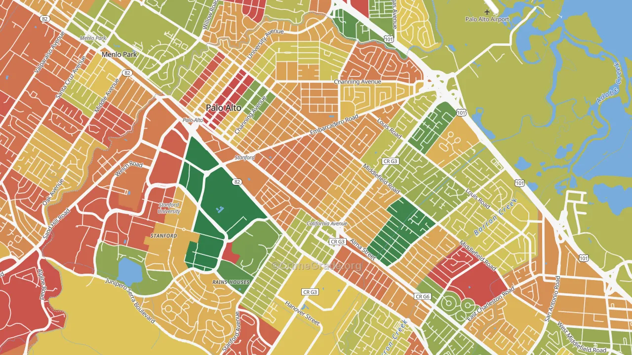 Old Palo Alto, Palo Alto, CA Map of Arson Rates
