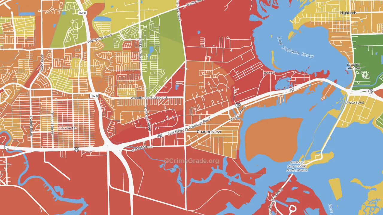 Old River Terrace, Channelview, TX Map of Arson Rates