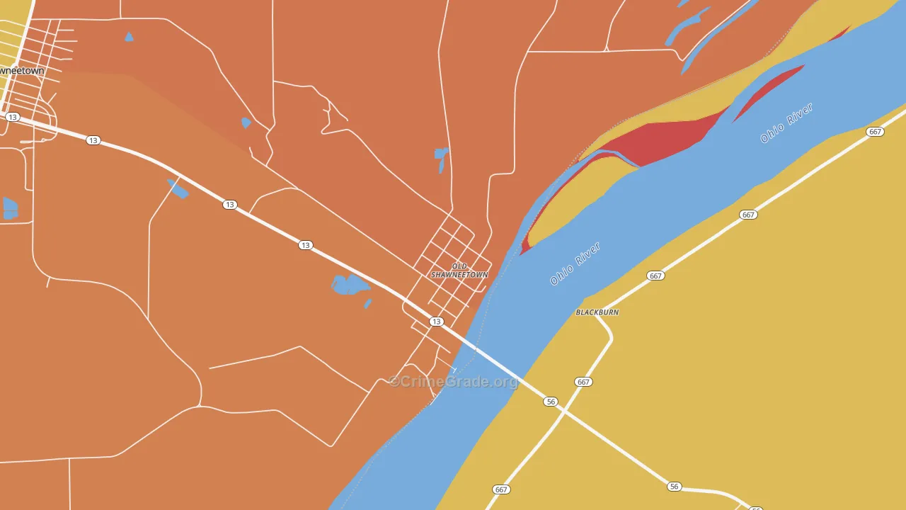 Old Shawneetown, IL Map of Arson Rates