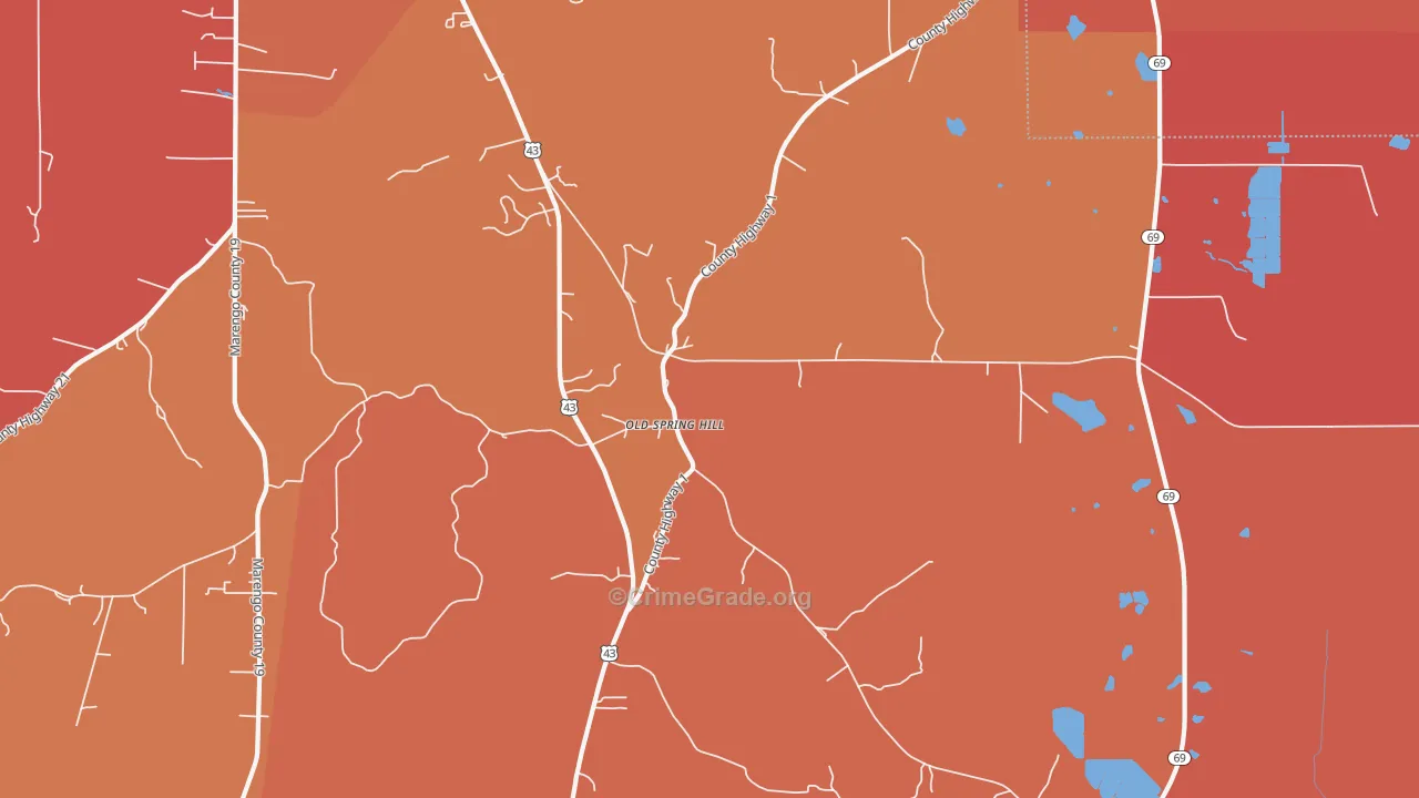 Old Spring Hill, AL Map of Arson Rates