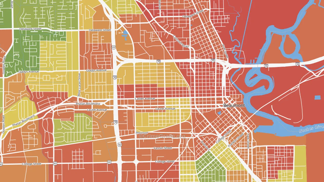 Old Town, Beaumont, TX Map of Arson Rates