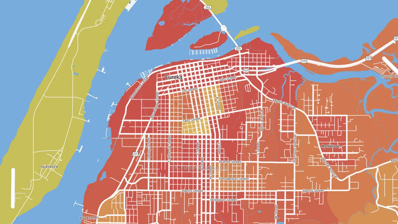 Old Town, Eureka, CA Map of Arson Rates